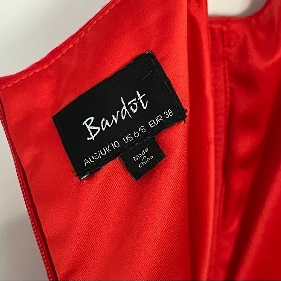 Bardot Red Floral Midi Dress Sweetheart Fit & Flare Size 6 - Picture 9 of 12